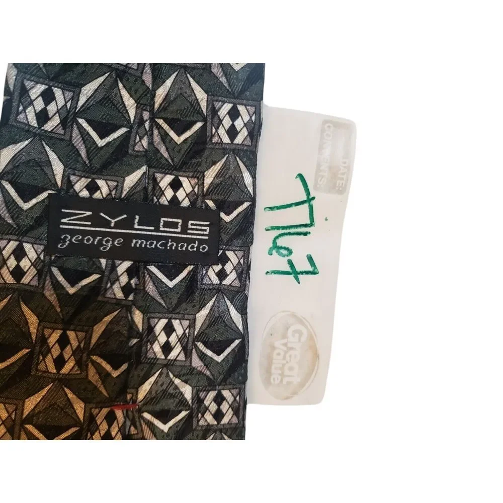 Zylos George Machado. Mens Tie Necktie Designer Black Green White Geometric Work